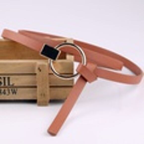 2/$30 Belt Knot Thin Leather Camel Tan Tie Knot Round Metal Buckle Wrap Around - Picture 3 of 5
